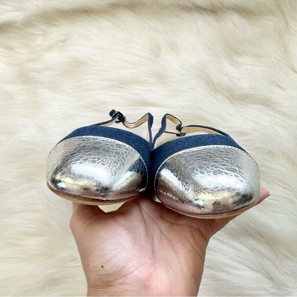 NWT Dee Ocleppo Mumbai ballerina slingback shoes Navy Blue Denim Silver Size 9 - Picture 5 of 8